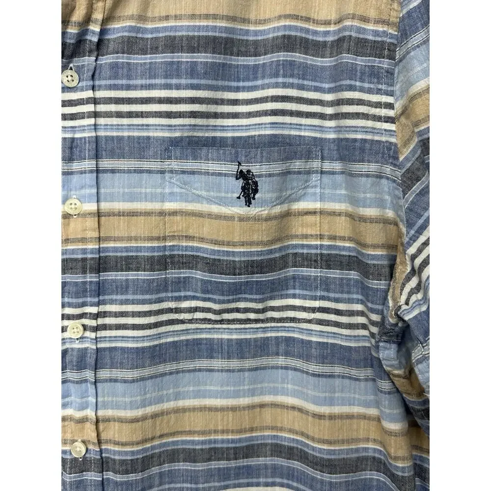 U.S. Polo Assn. Shirt Mens 2XL Blue Button Striped Short Sleeve Collard Spring - Picture 3 of 10
